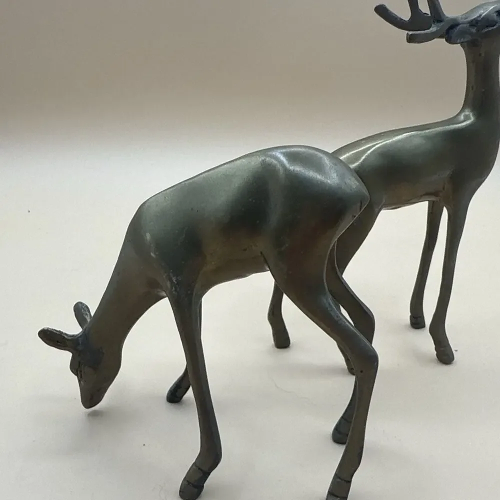Vintage Solid Brass Buck Doe Deer pair Figurines/Sculptures set of 2 Decor MCM